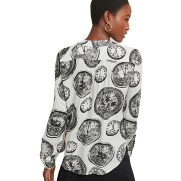 Anthropologie 27 of 52 Conversations Bohemian Clock Print Top Blouse W-276 Sz 0 - Picture 2 of 11